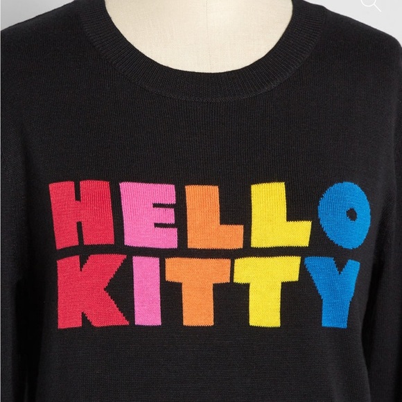 Modcloth x Hello Kitty Oh So Supercute black sweater vibrant rainbow retro style - Picture 3 of 16